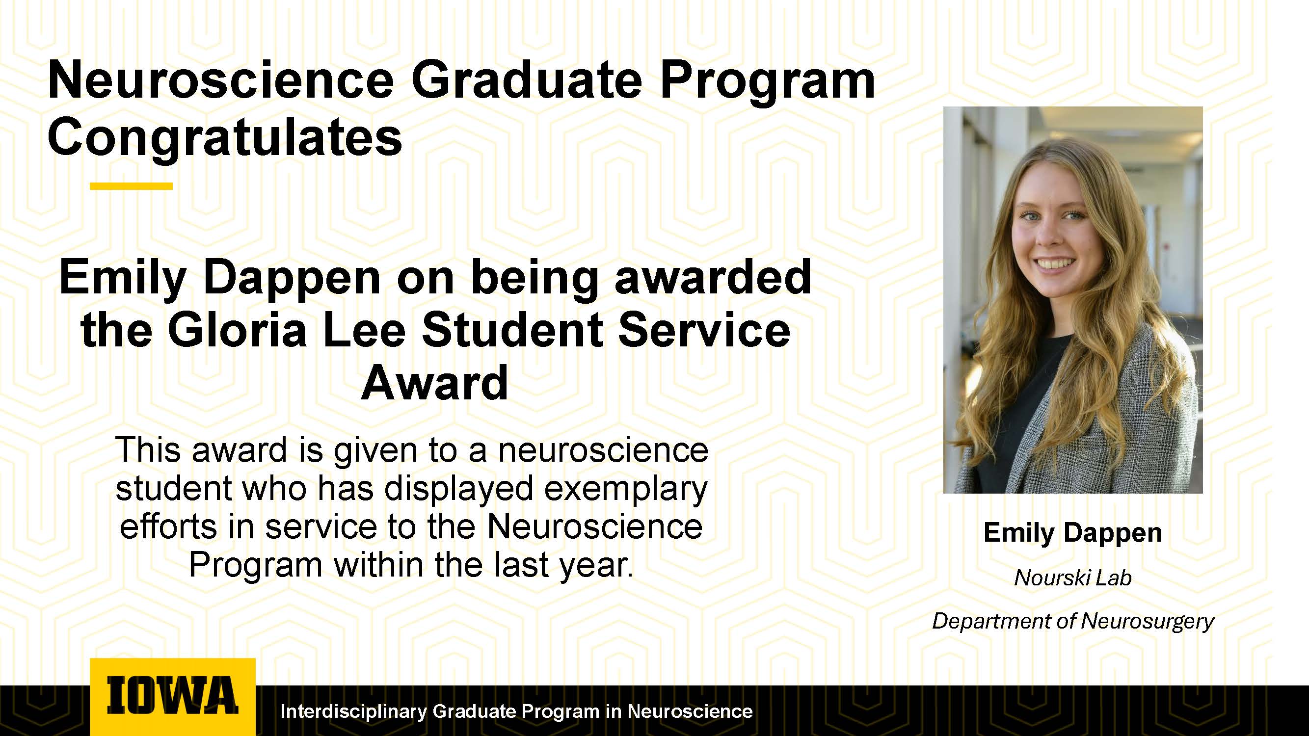 Congratulations to Emily Dappen on being awarded the Gloria Lee Student ...