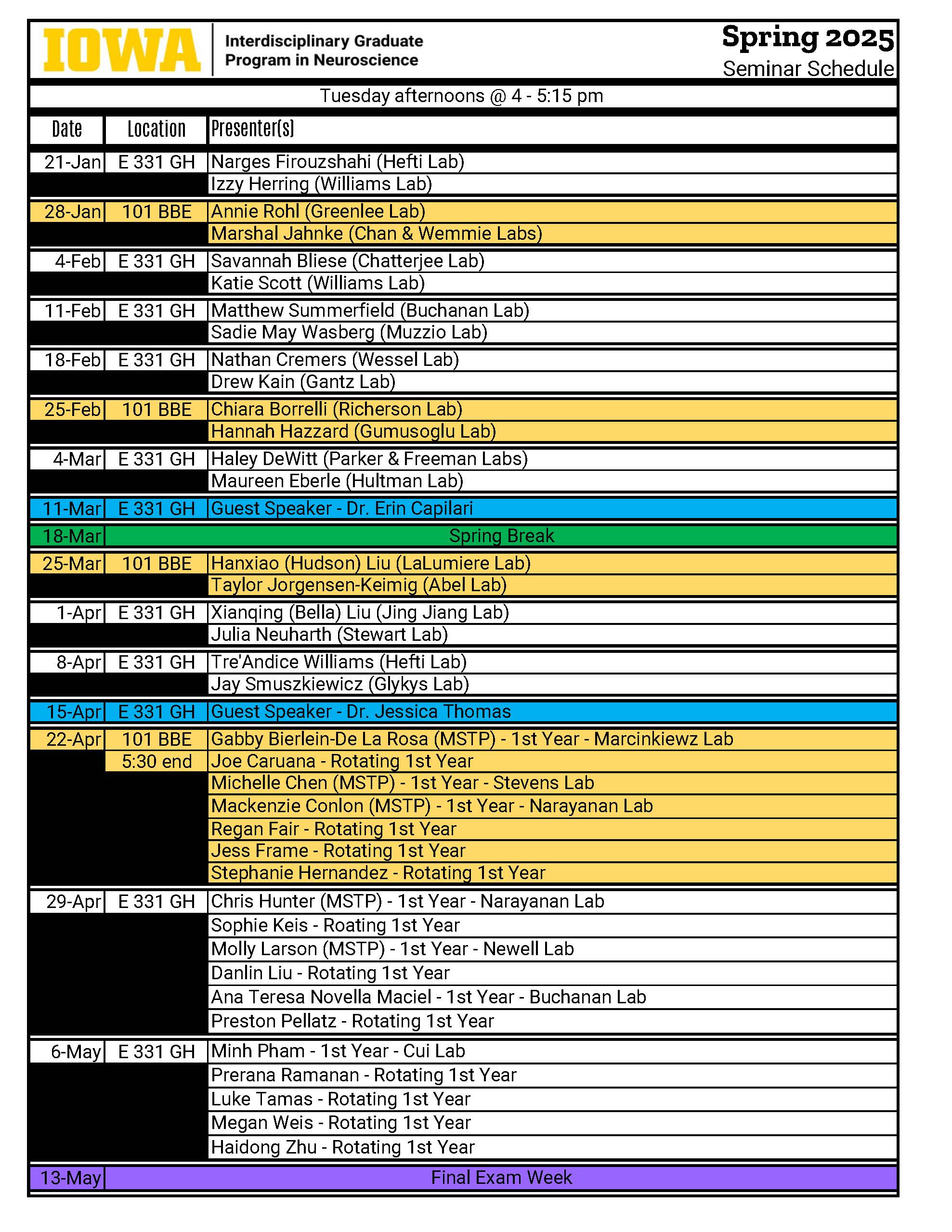 2025 Spring Seminar Schedule - Final