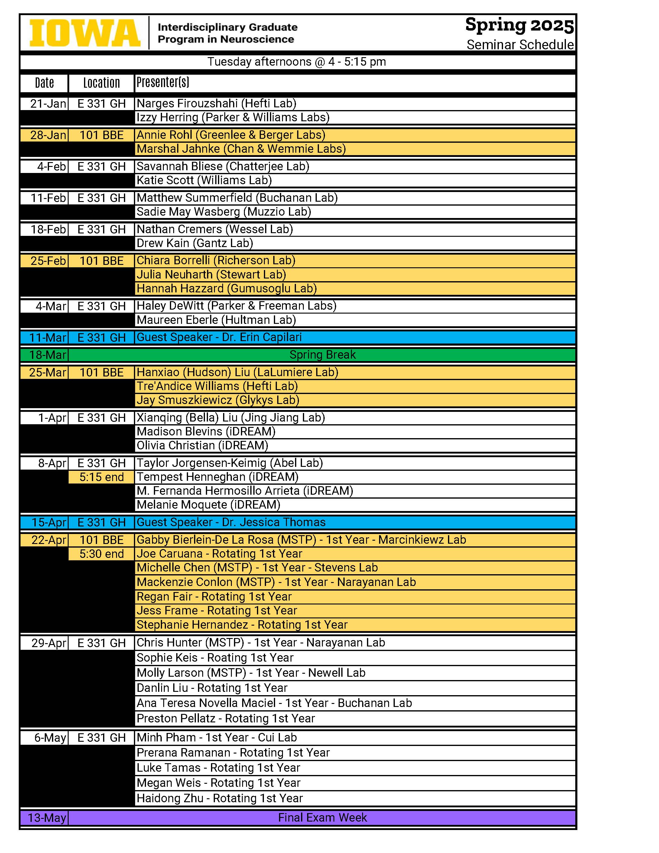 2025 Spring Seminar Schedule with iDREAM