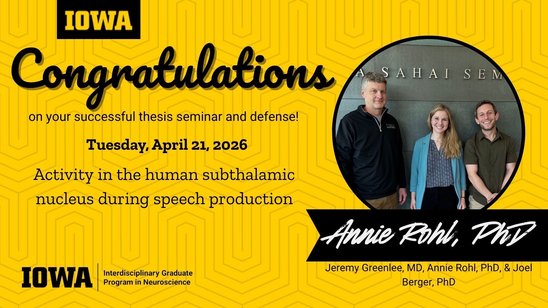 Annie Rohl Thesis Congrats