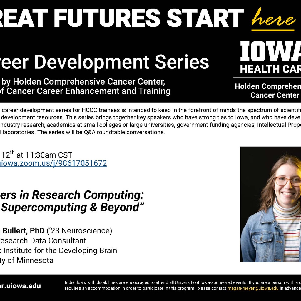 Holden Comprehensive Cancer Center Virtual Career Development Series - Neuroscience alumna, Amanda Bullert, PhD promotional image